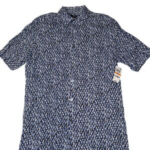 Alfani Mens Luminous Blue Abstract Print Rayon Short Sleeve Button Down Shirt S